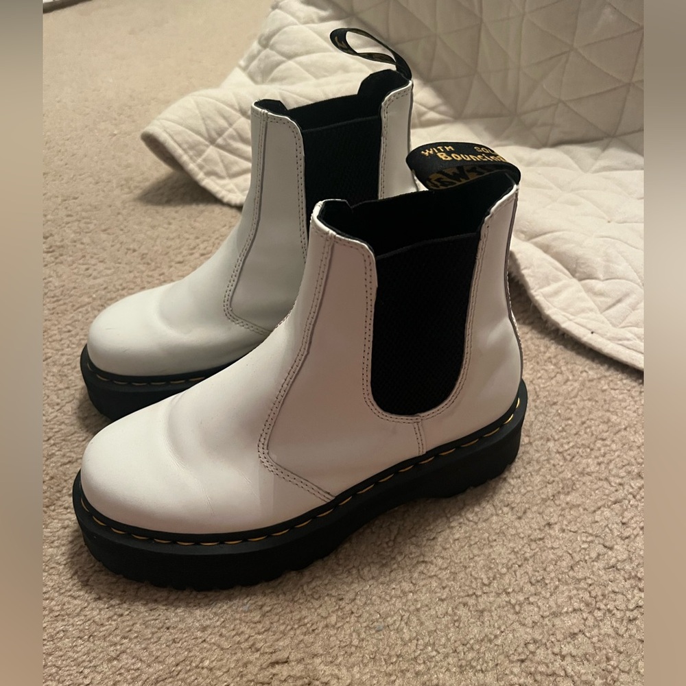 White Dr. Martin Platform Chelsea Boots